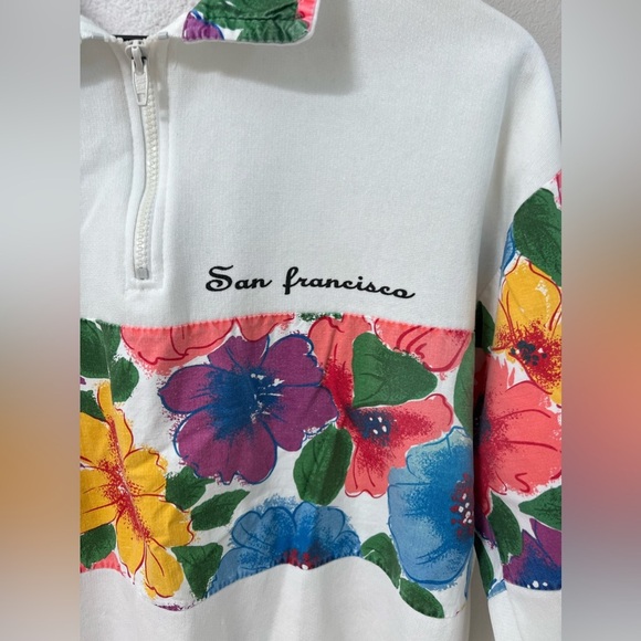 Vintage Jacqe White Floral Patchwork San Francisco Sweatshirt Medium - Picture 2 of 10